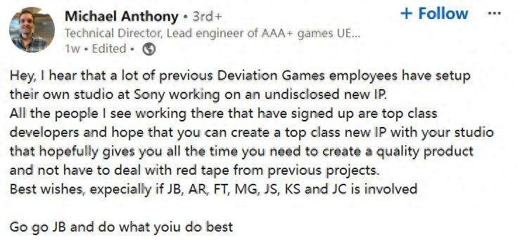 曝索尼成立新工作室:由前Deviation Games員工組成