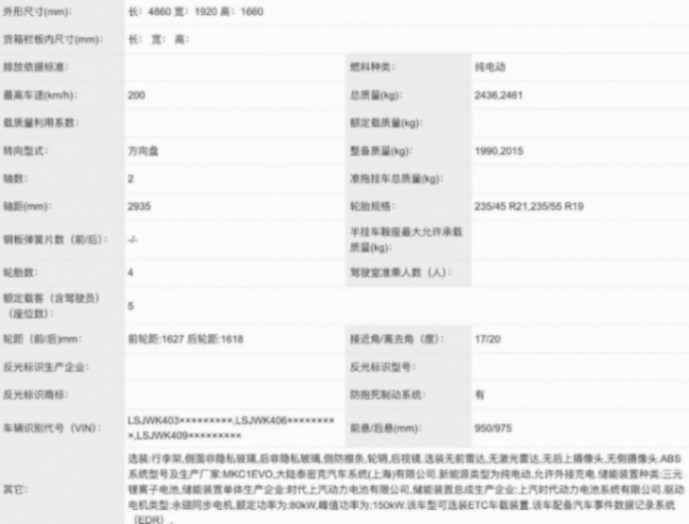 提供多種續航,飛凡RC7申報圖曝光,定位中大型SUV