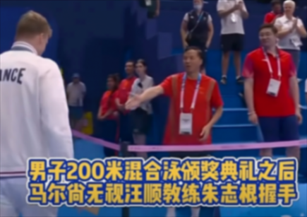 汪順與馬克龍握手